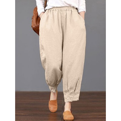 Solid Elastic Waist Pocket Pants For Women Solid Elastic Waist Pocket Pants For Women