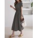 Solid Drawstring Short Sleeve Round Neck Casual Midi Dress Solid Drawstring Short Sleeve Round Neck Casual Midi Dress