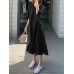Leisure Solid Ruffle V Neck Midi Casual Dress Leisure Solid Ruffle V Neck Midi Casual Dress