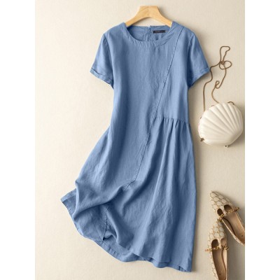 Solid Short Sleeve Crew Neck Casual Dress For Women Solid Short Sleeve Crew Neck Casual Dress For Women