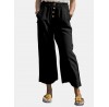 Solid Color Wide  legged Elastic Waist Cotton Pants