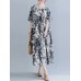 Plant Print Pocket Round Neck Cotton Dress Plant Print Pocket Round Neck Cotton Dress