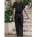 Embroidery Drawstring Waist Ruffle Wide Leg Two Pieces Suit Embroidery Drawstring Waist Ruffle Wide Leg Two Pieces Suit