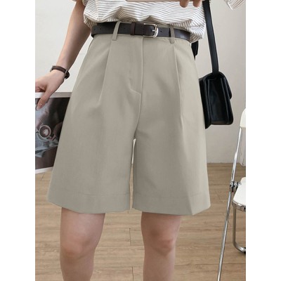 Solid Loose Pocket Wide Leg Casual Women Shorts Solid Loose Pocket Wide Leg Casual Women Shorts