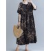 Plant Print Pocket Round Neck Cotton Dress Plant Print Pocket Round Neck Cotton Dress