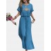 Embroidery Drawstring Waist Ruffle Wide Leg Two Pieces Suit Embroidery Drawstring Waist Ruffle Wide Leg Two Pieces Suit