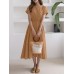 Solid Drawstring Short Sleeve Round Neck Casual Midi Dress Solid Drawstring Short Sleeve Round Neck Casual Midi Dress