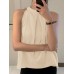 Women Solid Keyhole Back Sleeveless Halter Tank Top Women Solid Keyhole Back Sleeveless Halter Tank Top