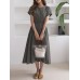 Solid Drawstring Short Sleeve Round Neck Casual Midi Dress Solid Drawstring Short Sleeve Round Neck Casual Midi Dress