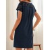 Solid Button Pocket Patchwork Hollow Out Short Sleeve Casual Dress Solid Button Pocket Patchwork Hollow Out Short Sleeve Casual Dress