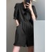Solid Button Pocket Elastic Waist Lapel Short Sleeve Casual Romper Solid Button Pocket Elastic Waist Lapel Short Sleeve Casual Romper