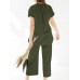 Leisure Solid Split Elastic Waist Short Sleeve Cotton Suit Leisure Solid Split Elastic Waist Short Sleeve Cotton Suit