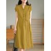 Solid Pocket Drawstring Waist Button V neck Short Sleeve Dress Solid Pocket Drawstring Waist Button V neck Short Sleeve Dress