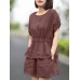 Leisure Solid Pocket Ruched High Low Hem Elastic Waist Cotton Suit Leisure Solid Pocket Ruched High Low Hem Elastic Waist Cotton Suit