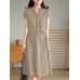 Solid Pocket Drawstring Waist Button V neck Short Sleeve Dress Solid Pocket Drawstring Waist Button V neck Short Sleeve Dress