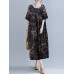 Plant Print Pocket Round Neck Cotton Dress Plant Print Pocket Round Neck Cotton Dress