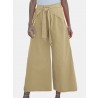Solid Color Lace  up Wide  Legged Elastic Waist Cotton Pants