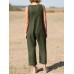 Solid Button V Neck Sleeveless Casual Cotton Jumpsuit Solid Button V Neck Sleeveless Casual Cotton Jumpsuit