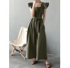 Solid Ruffle Sleeve Pocket Square Collar Wide Leg Jumpsuit
