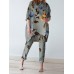 Plant Print Irregular Hem Casual Suit Plant Print Irregular Hem Casual Suit