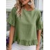 Solid Ruffle Round Neck Short Sleeve Casual Blouse Solid Ruffle Round Neck Short Sleeve Casual Blouse