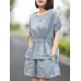 Leisure Solid Pocket Ruched High Low Hem Elastic Waist Cotton Suit Leisure Solid Pocket Ruched High Low Hem Elastic Waist Cotton Suit