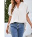 Solid Split Roll Sleeve High Low Hem Casual Blouse Solid Split Roll Sleeve High Low Hem Casual Blouse