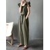 Solid Ruffle Sleeve Pocket Square Collar Wide Leg Jumpsuit Solid Ruffle Sleeve Pocket Square Collar Wide Leg Jumpsuit