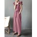 Solid Ruffle Sleeve Pocket Square Collar Wide Leg Jumpsuit Solid Ruffle Sleeve Pocket Square Collar Wide Leg Jumpsuit