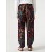 Vintage Print Dual Pocket Elastic Waist Pants For Women Vintage Print Dual Pocket Elastic Waist Pants For Women