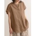 Solid Slit Short Sleeve Crew Neck Casual Loose Blouse Solid Slit Short Sleeve Crew Neck Casual Loose Blouse