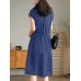 Solid Pocket Drawstring Waist Button V neck Short Sleeve Dress Solid Pocket Drawstring Waist Button V neck Short Sleeve Dress