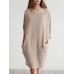 Solid Color 3 4 Sleeve O neck Pocket Cotton Dress Solid Color 3 4 Sleeve O neck Pocket Cotton Dress