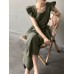 Solid Ruffle Sleeve Pocket Square Collar Wide Leg Jumpsuit Solid Ruffle Sleeve Pocket Square Collar Wide Leg Jumpsuit